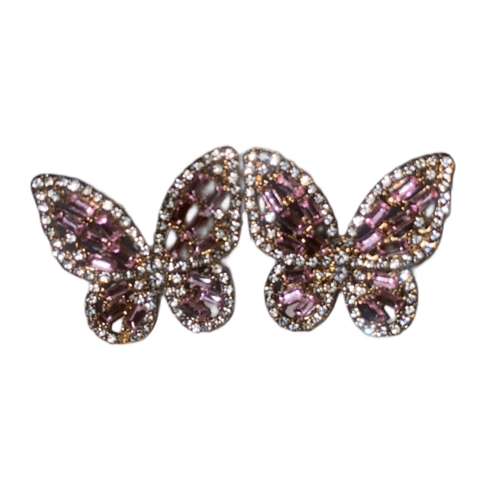 Crystal butterfly earrings pink and white - Picture 1 of 6